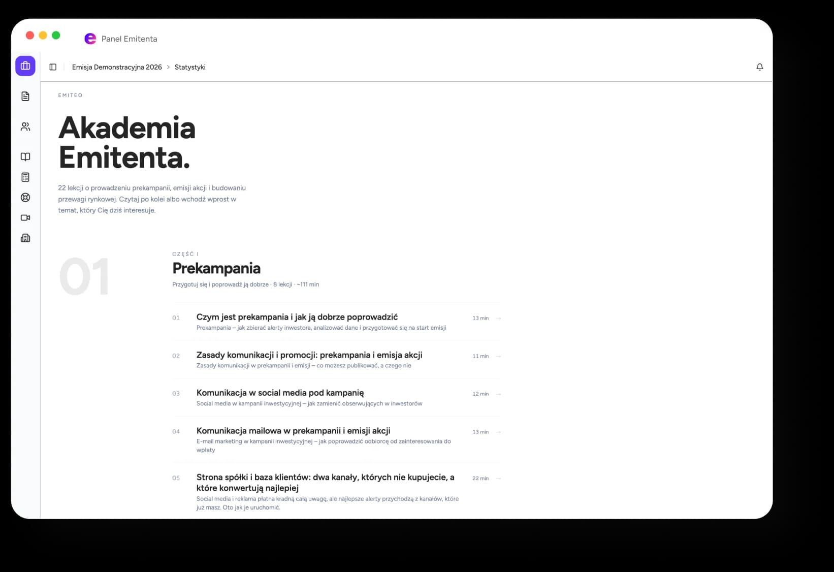 Mockup panelu — Akademia Emitenta