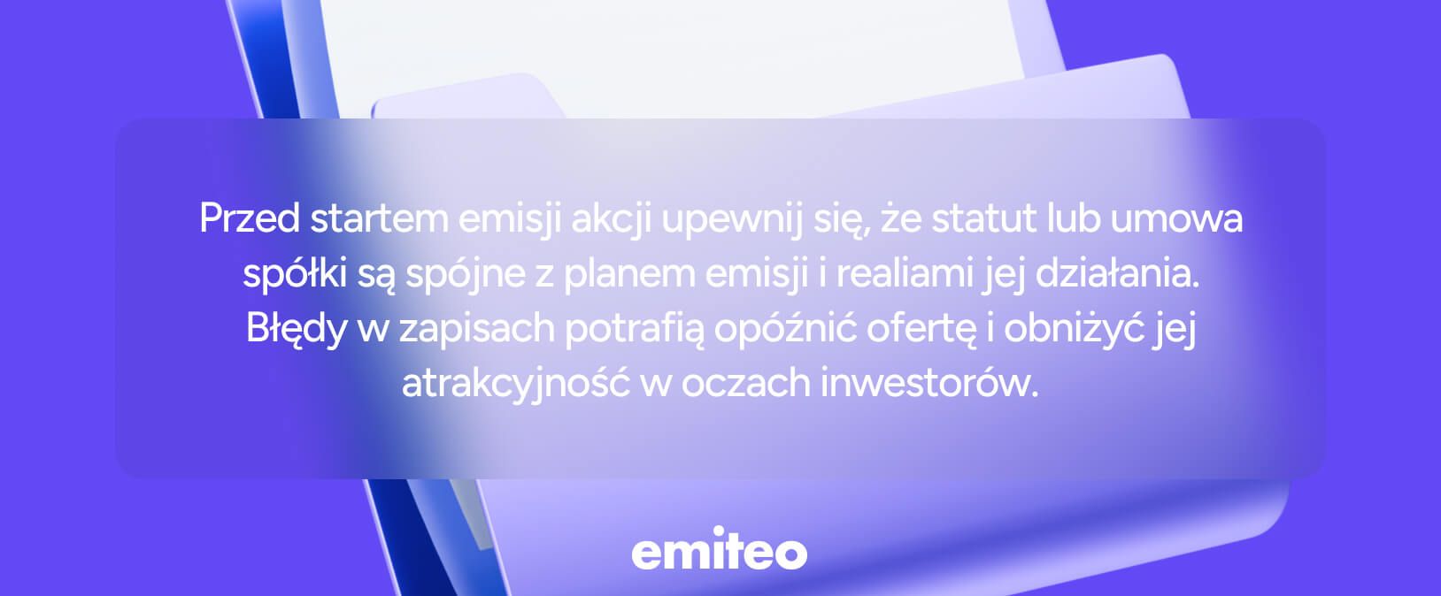 Cytat o znaczeniu statutu spółki przed emisją akcji – grafika Emiteo