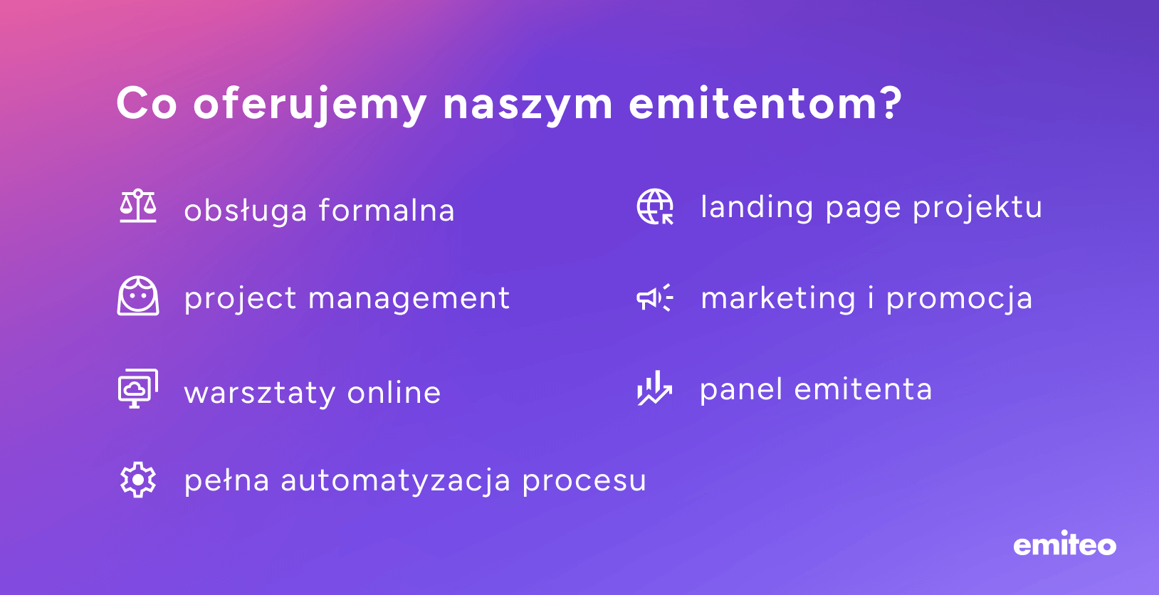 Usługi oferowane przez Emiteo we wsp&oacute;łpracy z emitentami