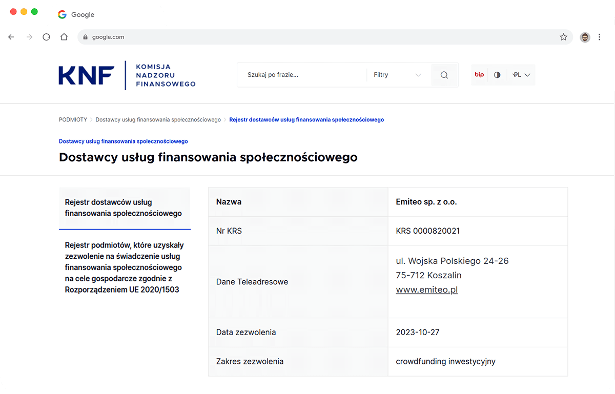 Licencja KNF wizualizacja
